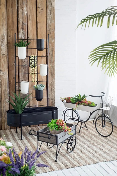 38.5x14.5x25.5' Black and White Bicycle Plant Stand Planter Default -DTYStore