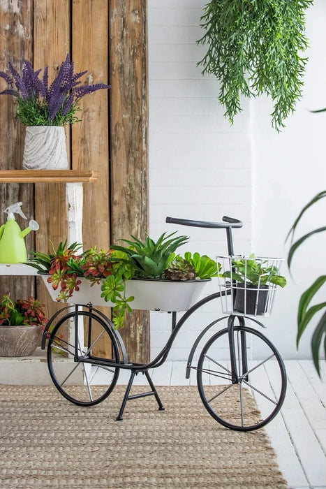 38.5x14.5x25.5' Black and White Bicycle Plant Stand Planter Default -DTYStore