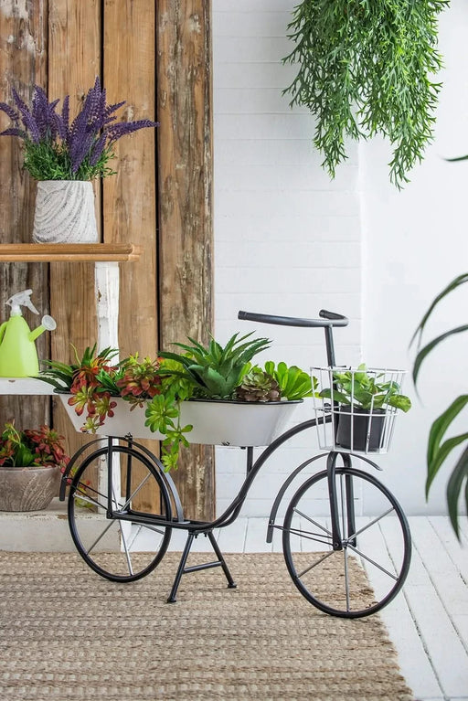 38.5x14.5x25.5' Black and White Bicycle Plant Stand Planter Default -DTYStore
