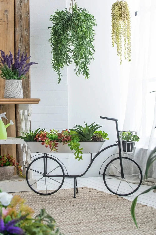 38.5x14.5x25.5' Black and White Bicycle Plant Stand Planter Default -DTYStore