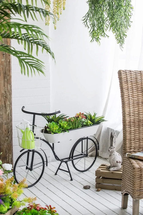 38.5x14.5x25.5' Black and White Bicycle Plant Stand Planter Default -DTYStore