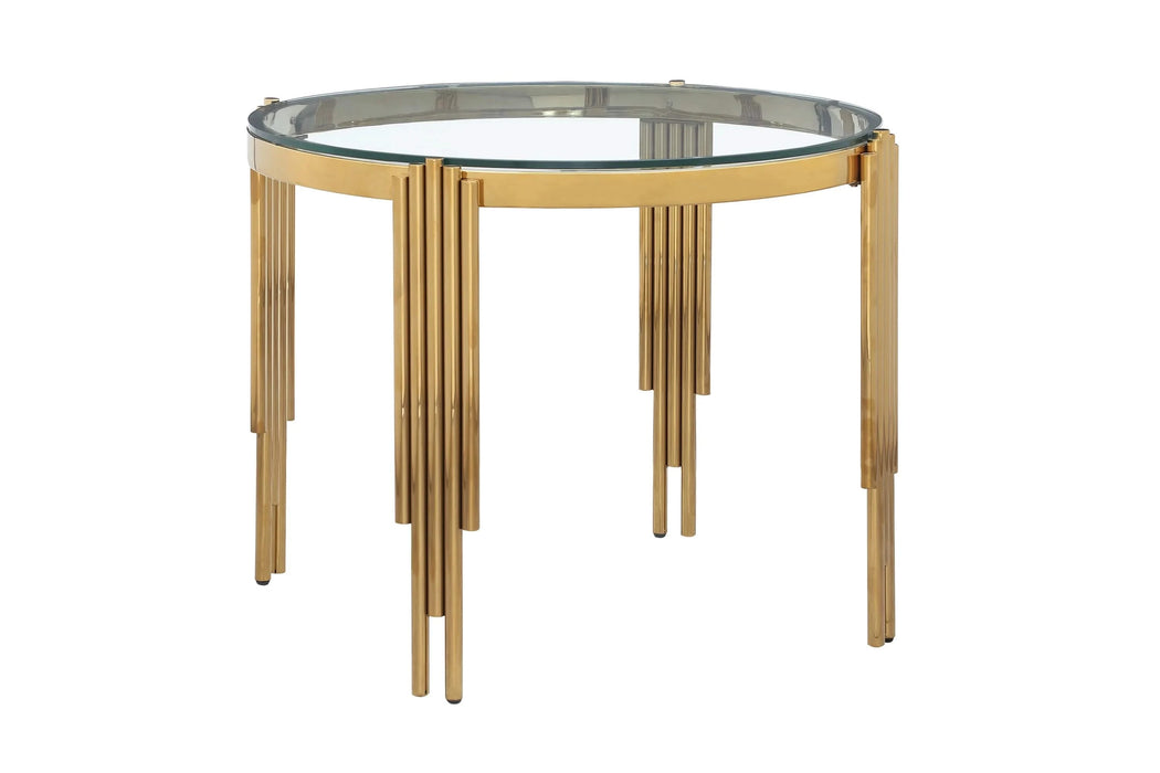 38.6' Round Glass Dining Table, Tempered Glass Tabletop and Polished Gold Legs, Modern Style Table for Home, Kitchen. Dining Room Default -DTYStore
