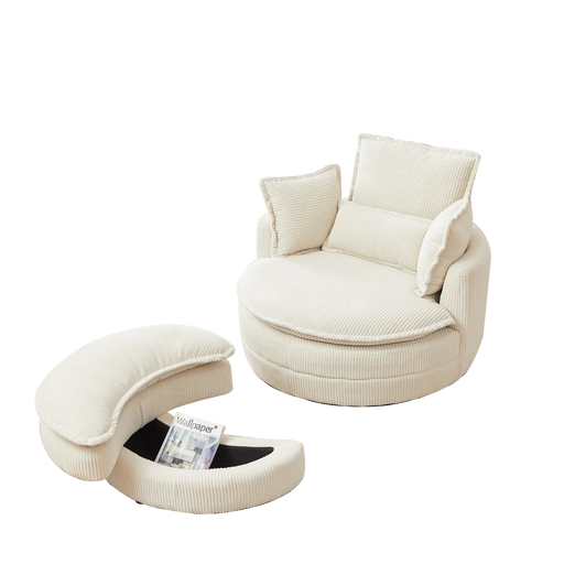 38'W Oversized Swivel Chair with moon storage ottoman for Living Room, Modern Accent Round Loveseat Circle Swivel Barrel Chairs for Bedroom Cuddle Sofa Chair Lounger Armchair, 4 Pillows,CORDUROY Default -DTYStore
