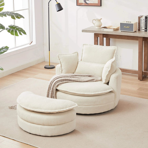 38'W Oversized Swivel Chair with moon storage ottoman for Living Room, Modern Accent Round Loveseat Circle Swivel Barrel Chairs for Bedroom Cuddle Sofa Chair Lounger Armchair, 4 Pillows,CORDUROY Default -DTYStore