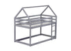 Twin over Twin Rubber Wood Floor Bunk Bed, with ladder,Guardrails,House-Shaped-Bunk Bed,Grey - DTYStore