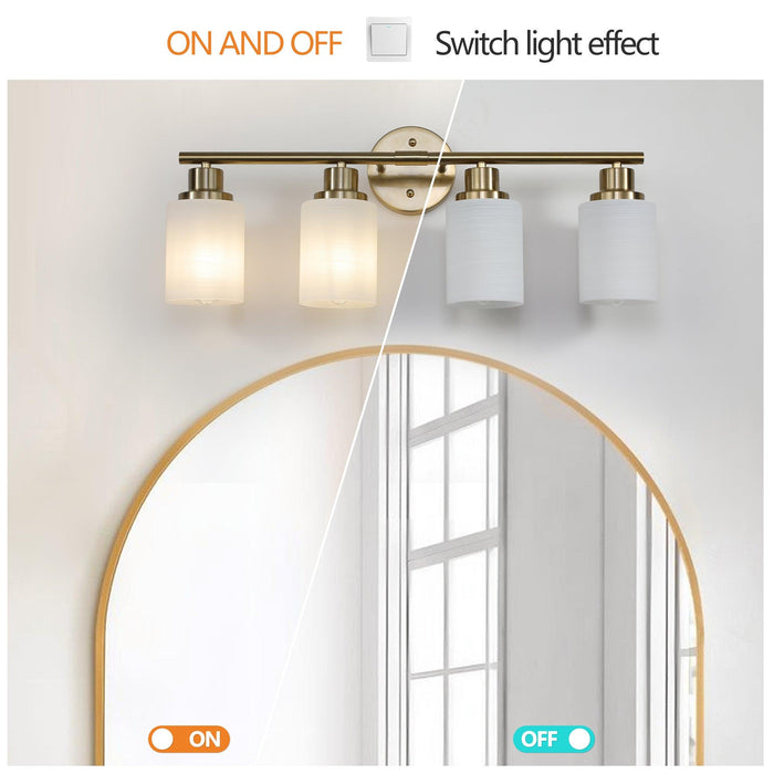 4-Light Golden Bathroom Vanity Light Fixture, Frosted Glass Shades, Modern Wall Mounted Lighting (No Bulbs)