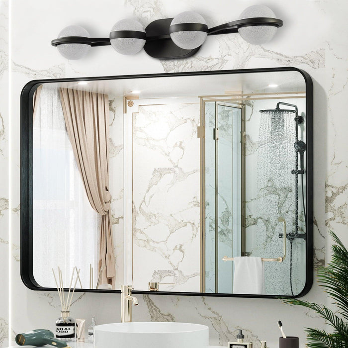 Modern Minimalist Bathroom Vanity Light, LED 4 Bulb Frosted Acrylic Shades, Wall Mounted Decorative Lighting Fixture, Suitable for Bathroom Vanity Mirror (Black)