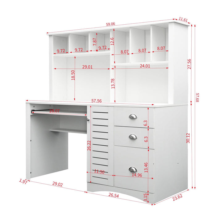 Home Office Computer Desk with Hutch, Antiqued White finish - DTYStore
