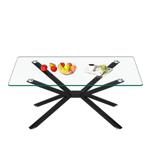 39.37' Rectangular Clear Tempered Glass Coffee Table,Stylish Design with Black Metal Legs, Coffee Table for Living Room Default -DTYStore