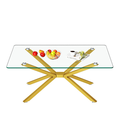 39.37' Rectangular Clear Tempered Glass Coffee Table,Stylish Design with Gold Metal Legs, Coffee Table for Living Room Default -DTYStore