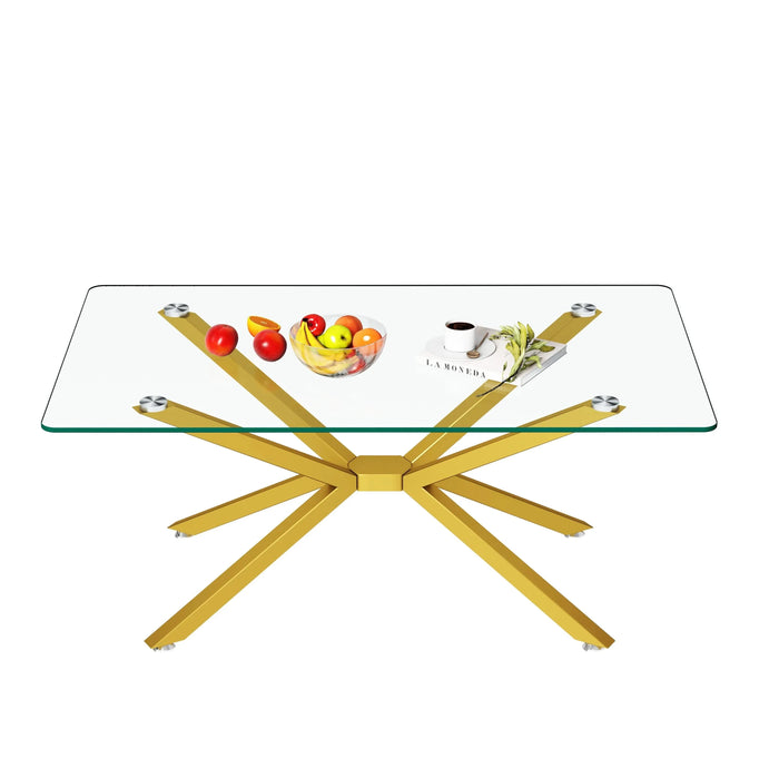 39.37' Rectangular Clear Tempered Glass Coffee Table,Stylish Design with Gold Metal Legs, Coffee Table for Living Room Default -DTYStore