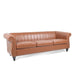 83.46" Brown PU Rolled Arm Chesterfield Three Seater Sofa. - DTYStore