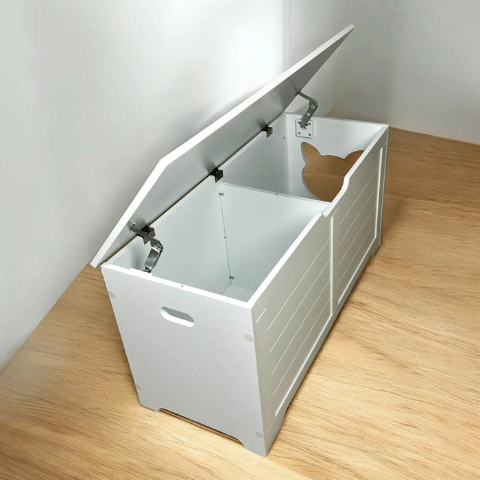 39.4' Top open Cat Litter Box Enclosure Furniture, Cat Washroom, Hidden Litter Box Cover, Cabinet for Large Cat, Dog Proof Cat Litter Boxes, Hideaway Litter Box, Cat House, White - DTY Store