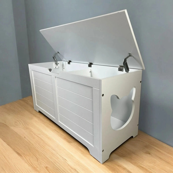 39.4' Top open Cat Litter Box Enclosure Furniture, Cat Washroom, Hidden Litter Box Cover, Cabinet for Large Cat, Dog Proof Cat Litter Boxes, Hideaway Litter Box, Cat House, White - DTY Store