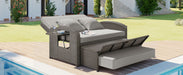 PE Wicker Rattan Double Chaise Lounge, 2-Person Reclining Daybed with Adjustable Back and Cushions, Free Furniture Protection Cover,Gray - DTYStore