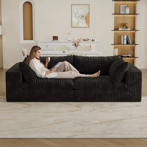 39.8' Cloud Sofa,Corduroy Fabric,Deep Seat Couches,Double-layer design,Removable Cushion,No Assembly, DIY Combination for Living room, Bedroom,Conference room ,Apartment,Black Default -DTYStore