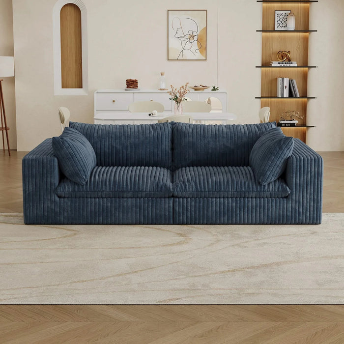 39.8' Cloud Sofa,Corduroy Fabric,Deep Seat Couches,Double-layer design,Removable Cushion,No Assembly, DIY Combination for Living room, Bedroom,Conference room ,Apartment,Blue Default -DTYStore