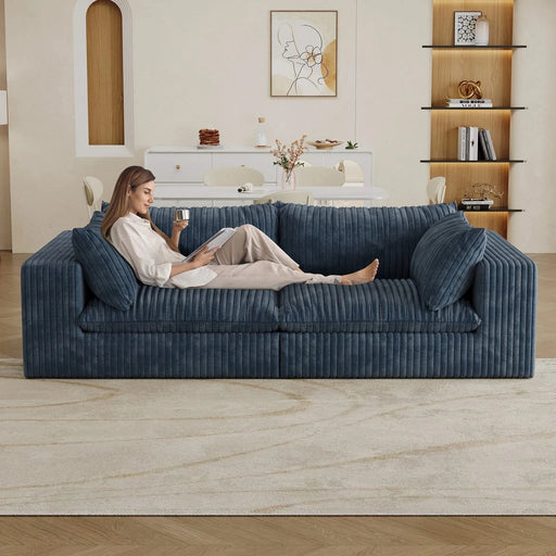 39.8' Cloud Sofa,Corduroy Fabric,Deep Seat Couches,Double-layer design,Removable Cushion,No Assembly, DIY Combination for Living room, Bedroom,Conference room ,Apartment,Blue Default -DTYStore