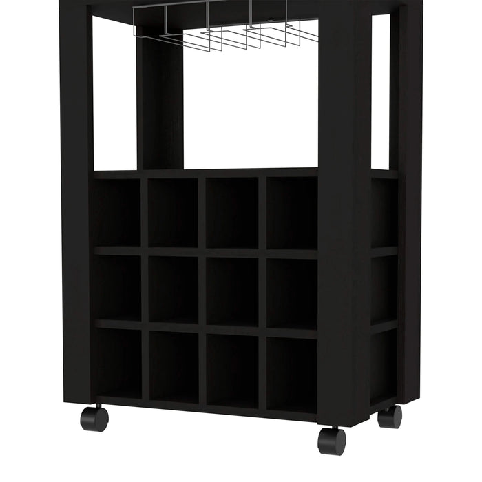 39' H black bar- coffee cart, Kitchen or living room cabinet storage, with 12 bottle racks, a central shelf with 1 Cup holders, 1 drawer ideal for storing small things Default -DTYStore