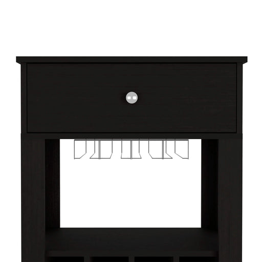39' H black bar- coffee cart, Kitchen or living room cabinet storage, with 12 bottle racks, a central shelf with 1 Cup holders, 1 drawer ideal for storing small things Default -DTYStore