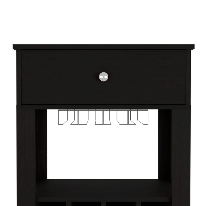 39' H black bar- coffee cart, Kitchen or living room cabinet storage, with 12 bottle racks, a central shelf with 1 Cup holders, 1 drawer ideal for storing small things Default -DTYStore