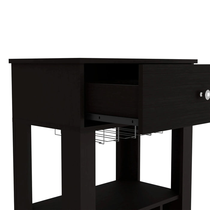 39' H black bar- coffee cart, Kitchen or living room cabinet storage, with 12 bottle racks, a central shelf with 1 Cup holders, 1 drawer ideal for storing small things Default -DTYStore