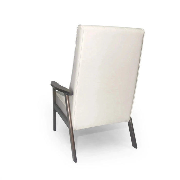 39' Mid Century Modern Upholstered Accent Chair in Snow White Faux Leather, Walnut Finish Default -DTYStore