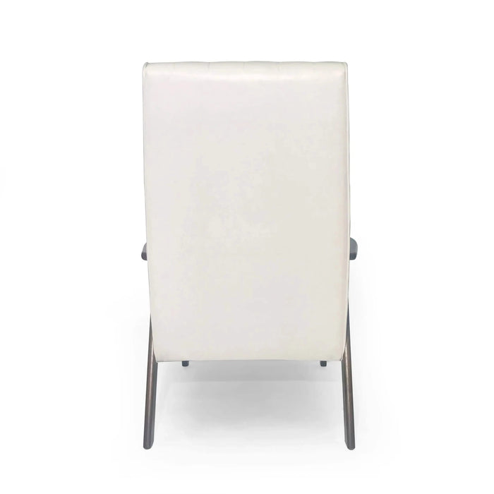 39' Mid Century Modern Upholstered Accent Chair in Snow White Faux Leather, Walnut Finish Default -DTYStore