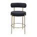 Woker Furniture Modern Sherpa Counter Height Stools Set of 2, Uphsoltered 26' Seat Height Barstools with Brushed Brass Metal Legs Round Low Back Kitchen Stools with Footrest for Dining Room, Black - DTYStore