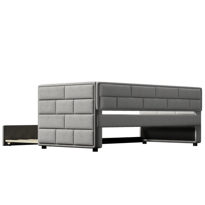 Twin Size Daybed with Trundle, Upholstered Daybed with Padded Back, Gray - DTYStore