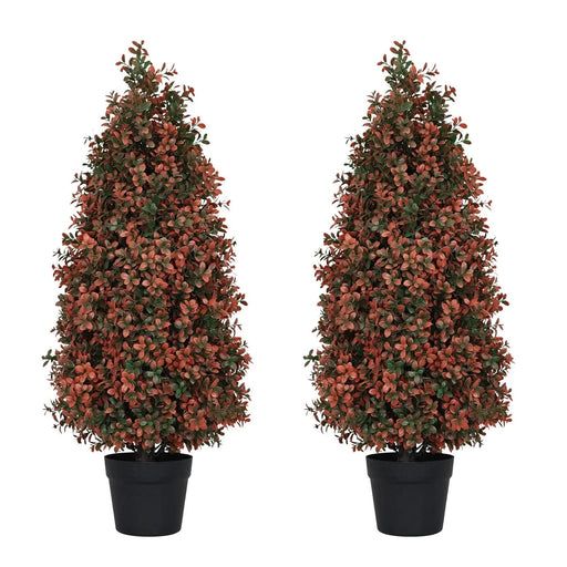 3FT Artificial Boxwood Topiary Tree for Outdoor Porch and Patio Decoration, Red , 2pcs/set Default -DTYStore