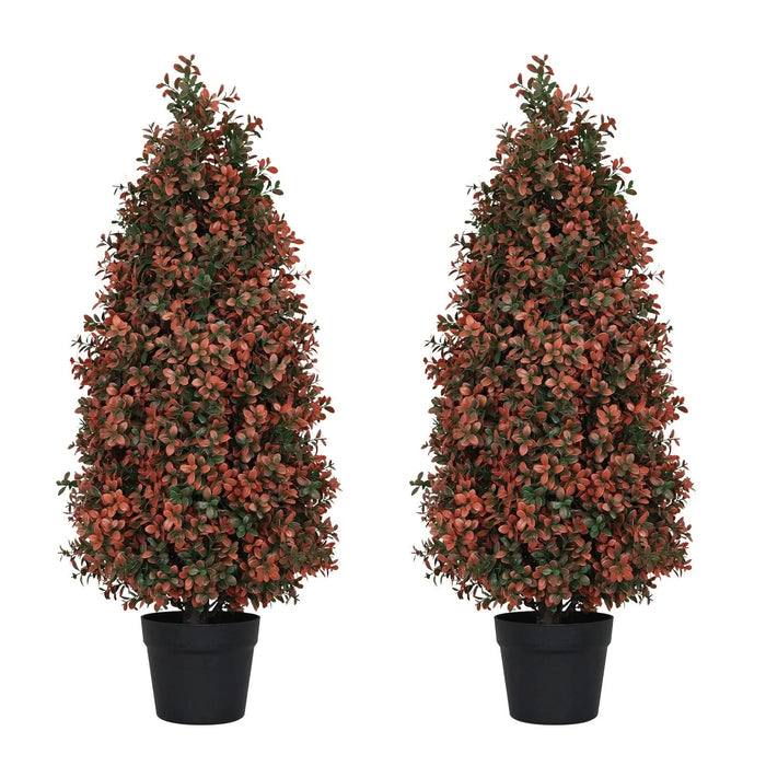 3FT Artificial Boxwood Topiary Tree for Outdoor Porch and Patio Decoration, Red , 2pcs/set Default -DTYStore