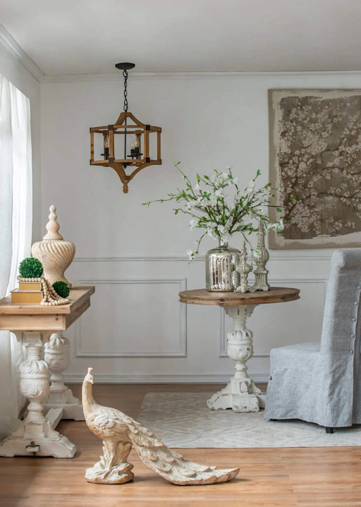 3 - Light Wood Drum Chandelier, Hanging Light Fixture with Adjustable Chain for Kitchen Dining Room Foyer Entryway, Bulb Not Included Default -DTYStore