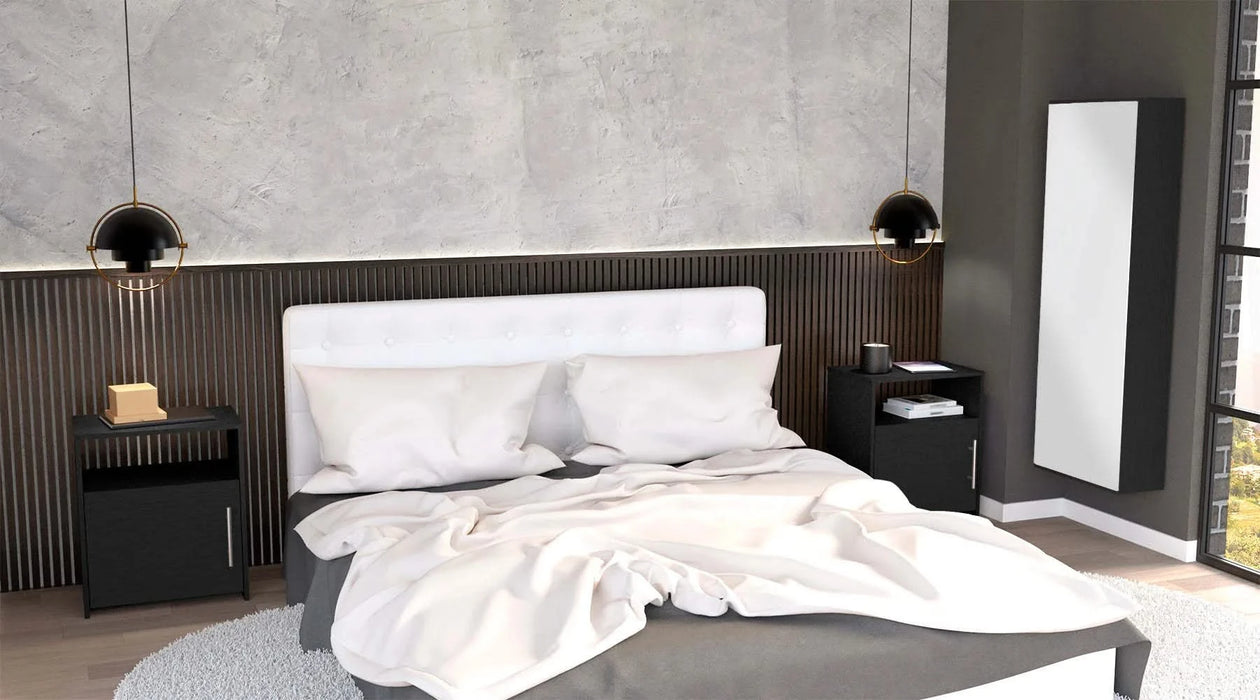 3 Piece Bedroom Set, Baltimore Shoe Rack + 2 Omaha Nightstands, Black Default -DTYStore