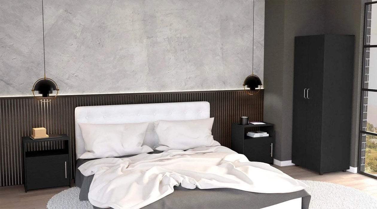 3 Piece Bedroom Set, London Armoire + 2 Omaha Nightstands, Black Default -DTYStore