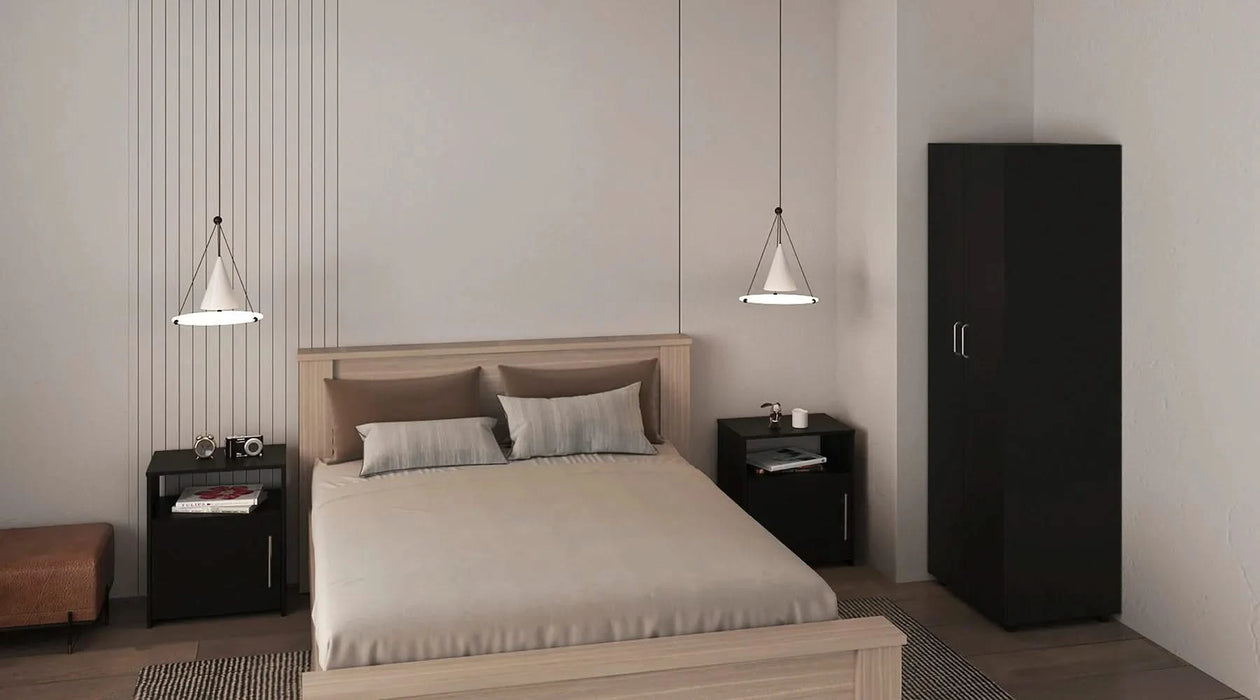 3 Piece Bedroom Set, London Armoire + 2 Omaha Nightstands, Black Default -DTYStore