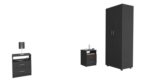 3 Piece Bedroom Set, London Armoire + Salento Nightstand + Salento Nightstand, Black Default -DTYStore