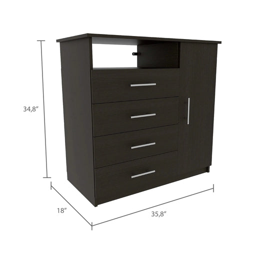 3 Piece Bedroom Set, Rioja 4 Drawer Dresser + 2 Omaha Nightstands, Black Default -DTYStore