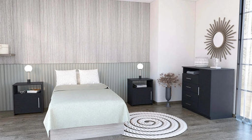 3 Piece Bedroom Set, Rioja 4 Drawer Dresser + 2 Omaha Nightstands, Black Default -DTYStore