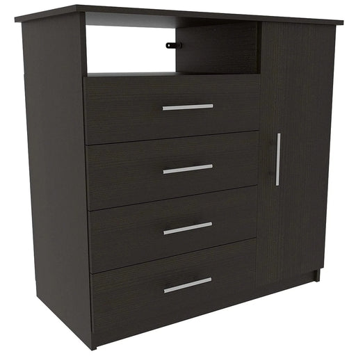 3 Piece Bedroom Set, Rioja 4 Drawer Dresser + 2 Omaha Nightstands, Black Default -DTYStore
