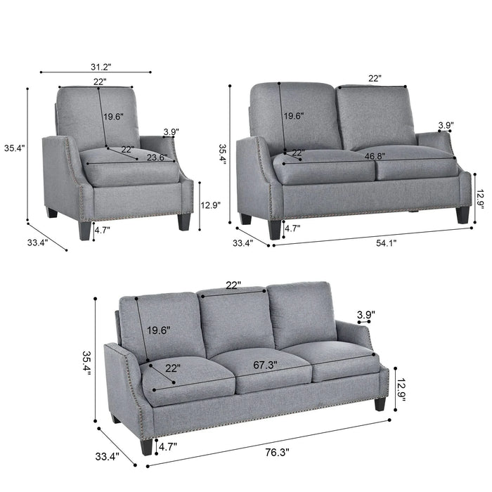 3 Piece Living Room Sofa Sets, Sectional Couch and Loveseat and Armchair Set, Modern 3 Seater Sofa + 2 Seater Couch+ Accent Chair Furniture Set for Apartment Default -DTYStore
