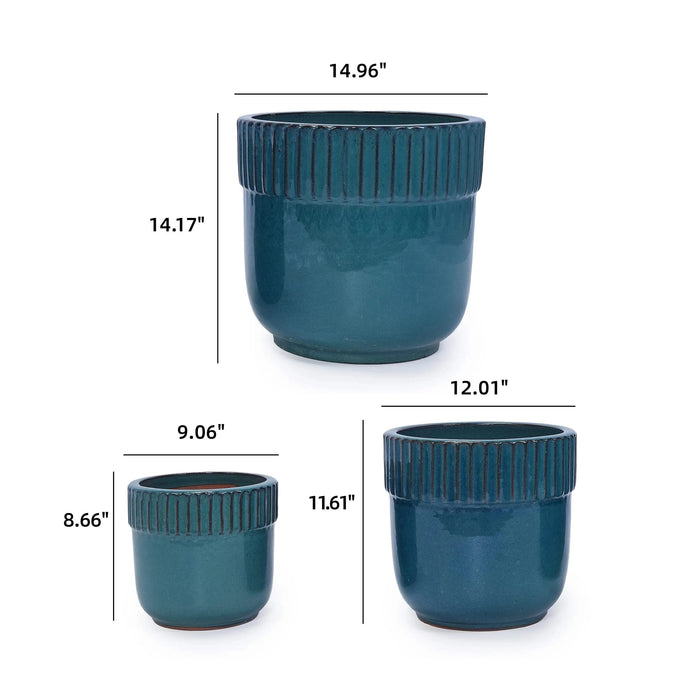 3 Pieces Ceramic Flowerpot, Modern Indoor Outdoor Planter for Garden & Patio - Antique Blue Default -DTYStore