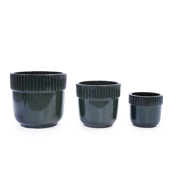 3 Pieces Ceramic Flowerpot, Modern Planter for Patio, Garden or Windowsills - Antique Black Default -DTYStore