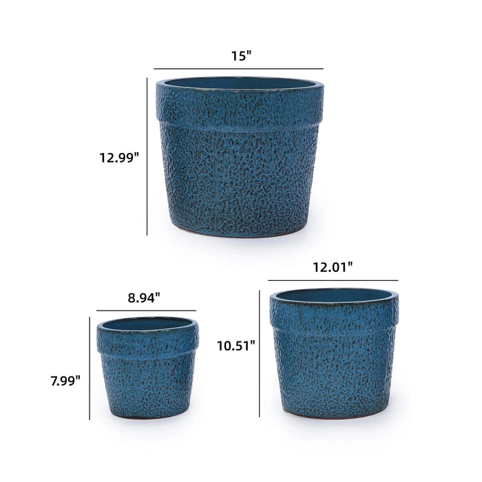 3 Pieces Ceramic Flowerpot, Modern Planter for Patio, Garden or Windowsills - Antique Blue Default -DTYStore