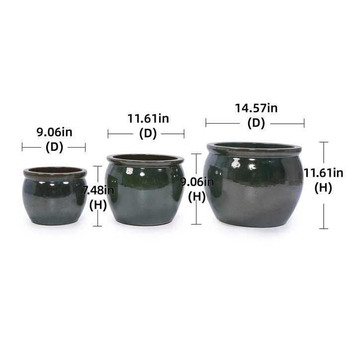 3 Pieces Ceramic Flowerpot, Modern Planter for Patio, Garden or Windowsills - Antique Blue Green Default -DTYStore