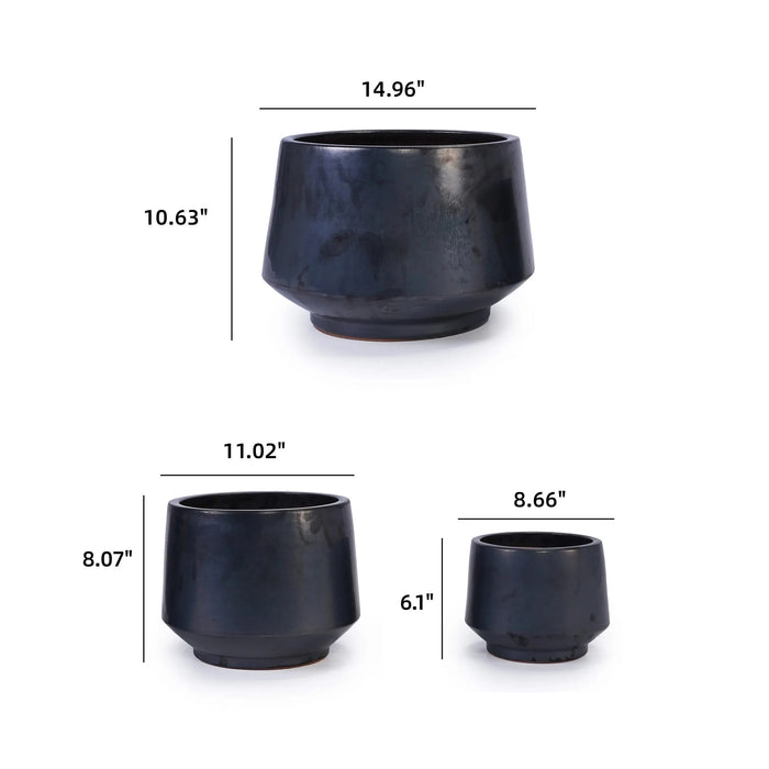 3 Pieces Ceramic Flowerpot, Modern Planter for Patio, Garden or Windowsills - Antique Gray Default -DTYStore