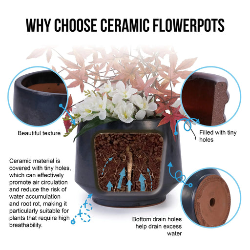 3 Pieces Ceramic Flowerpot, Modern Planter for Patio, Garden or Windowsills - Antique Gray Default -DTYStore