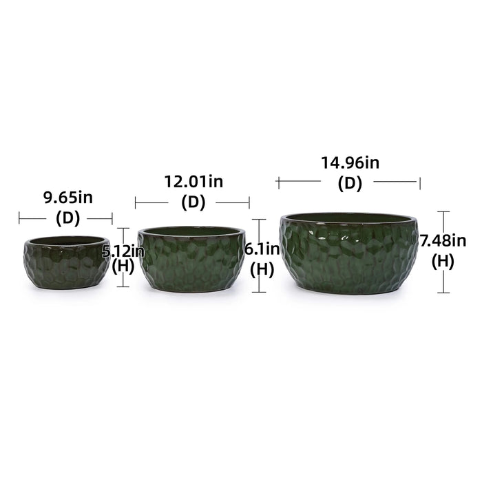 3 Pieces Ceramic Flowerpot, Modern Planter for Patio, Garden or Windowsills - Antique Green Default -DTYStore