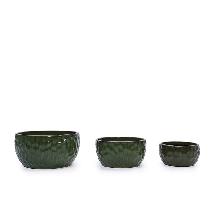 3 Pieces Ceramic Flowerpot, Modern Planter for Patio, Garden or Windowsills - Antique Green Default -DTYStore