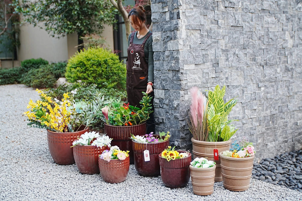 3 Pieces Ceramic Flowerpot, Modern Planter for Patio, Garden or Windowsills - Antique Yellow Default -DTYStore